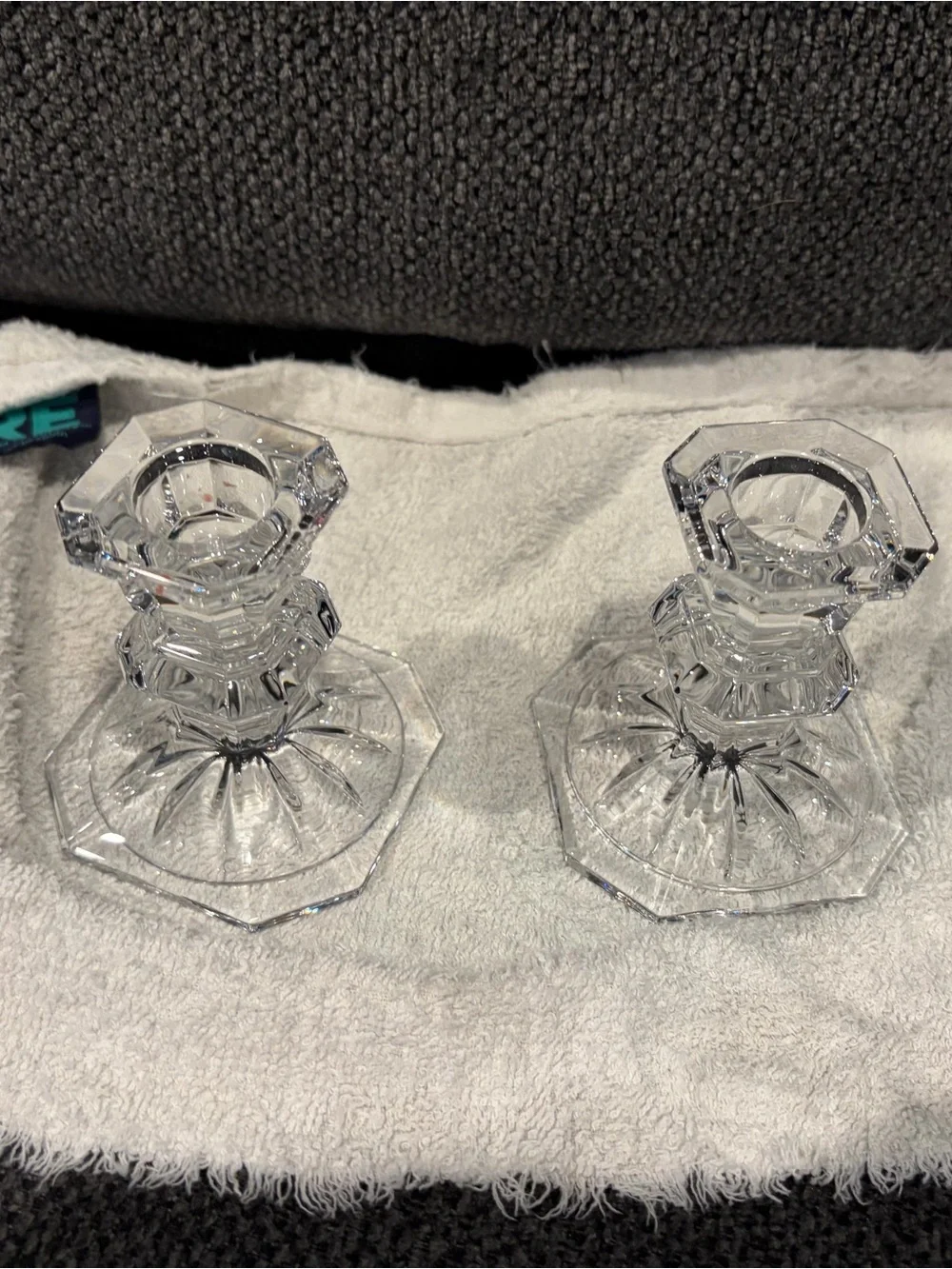 Clear Crystal Glass Candlestick Holders - Pair